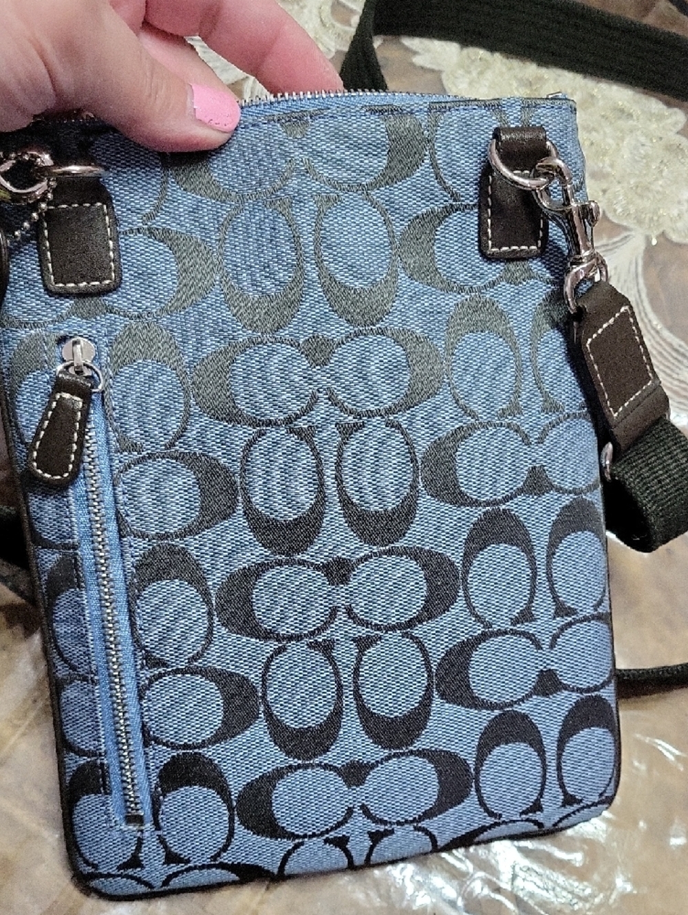 Coach Blue Signature Crossbody Messenger with Brown Trim - Picture 4 of 9